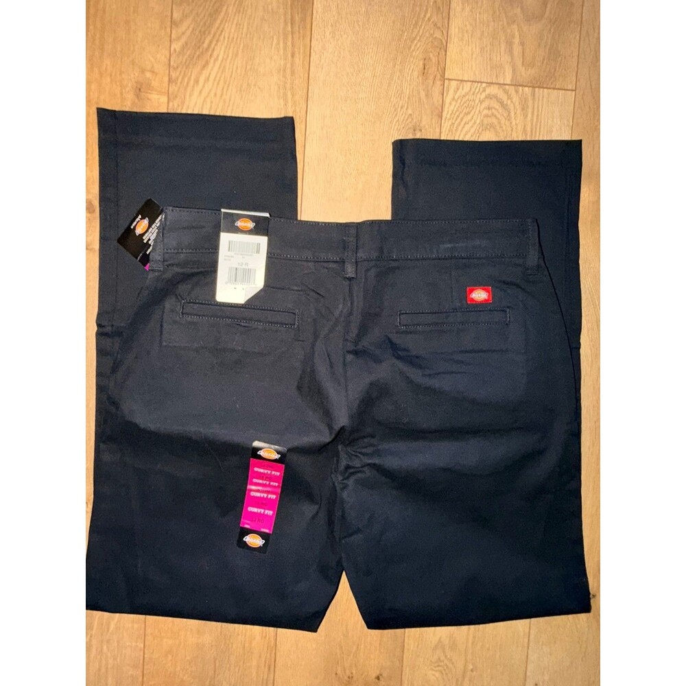 NWT Womens Dickies Twill Pants Straight Leg Curvy Fit FP342 Size 8RG Black Flex